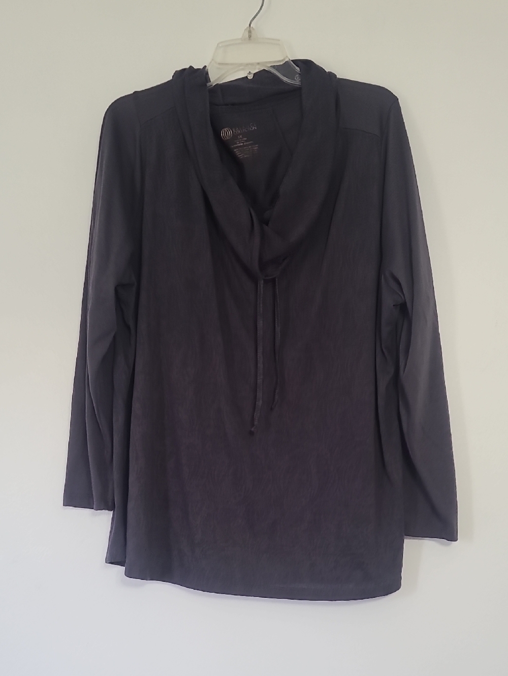 Balance Collection Dark Charcoal Cowl-Neck Long Sleeve Top